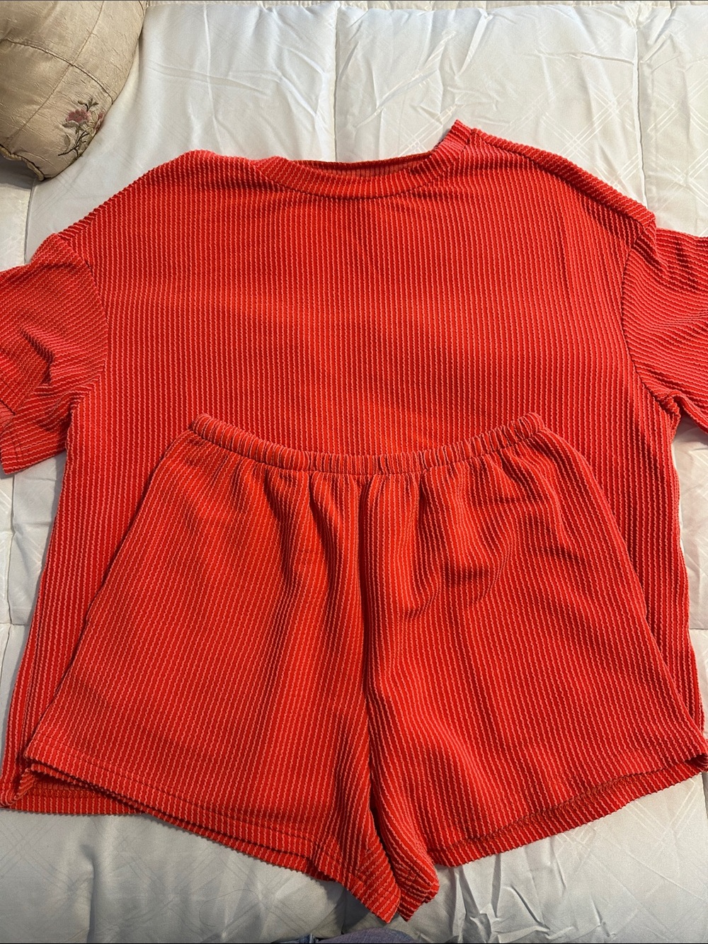 Red Ribbed Short Sleep Set - Women